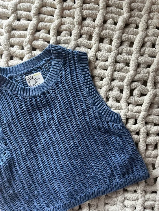 aerie Blue Cropped Knit Tank Top - Picture 3 of 4